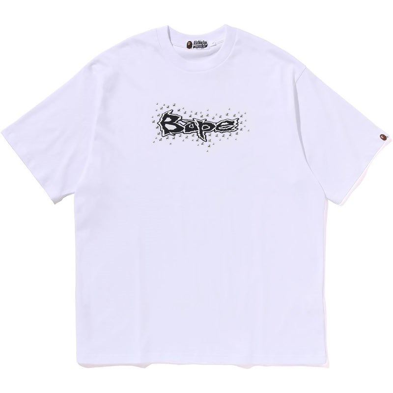 Men Bape Studs Logo Relaxed Fit Tee Cut And Sewn White USA | CM6401541