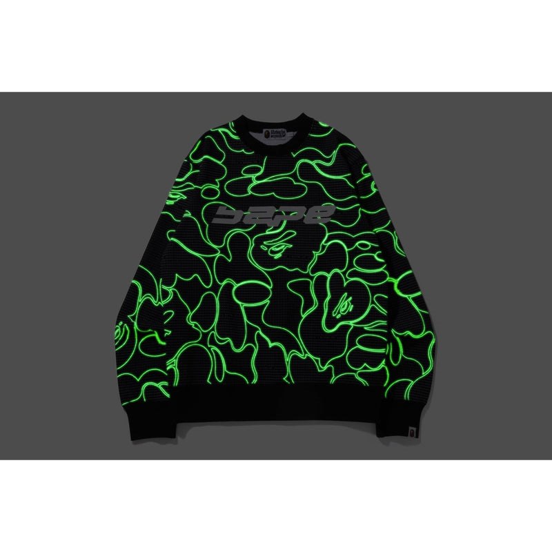 Men Bape Text Code Camo Crewneck Sweatshirts Black USA | UL1113713