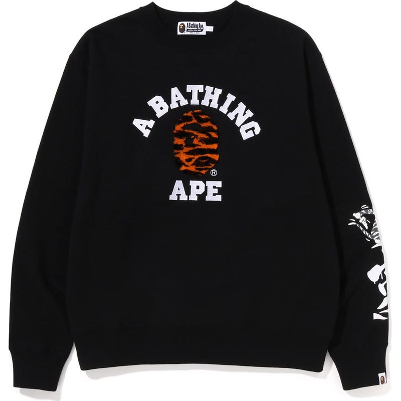 Men Bape Tiger Camo College Relaxed Fit Crewneck Sweatshirts Black USA | AK9888988