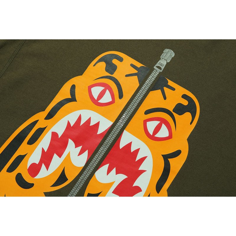 Men Bape Tiger Crewneck Sweatshirts Olivedrab USA | EG6273223