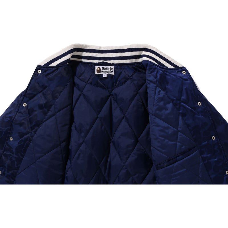 Men Bape Tonal Solid Camo Padded Varsity Jacket Jackets Blue USA | MK3582152