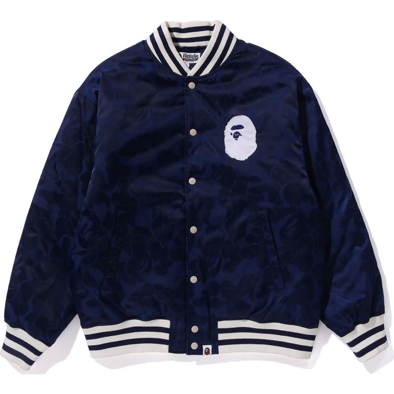 Men Bape Tonal Solid Camo Padded Varsity Jacket Jackets Blue USA | MK3582152