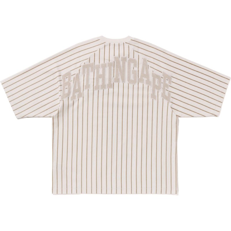 Men Bape Worker Stripe Raglan Sleeve Tee Cut And Sewn White USA | SU7935395