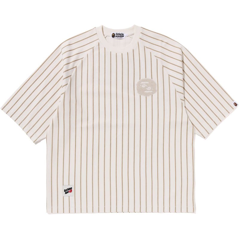 Men Bape Worker Stripe Raglan Sleeve Tee Cut And Sewn White USA | SU7935395