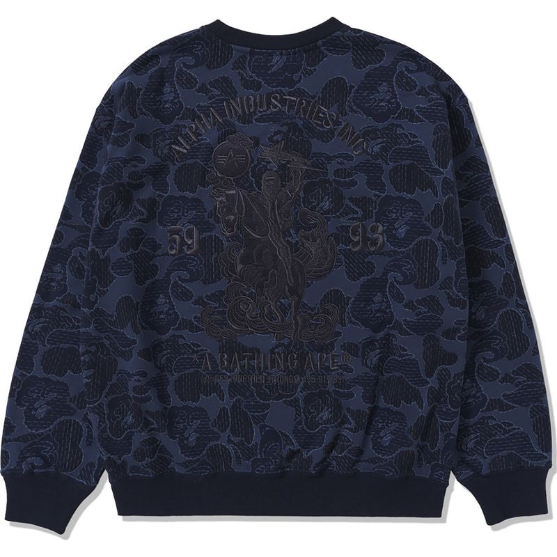 Men Bape X Alpha Industries Crewneck Sweater Sweatshirts Navy USA | YC4595355