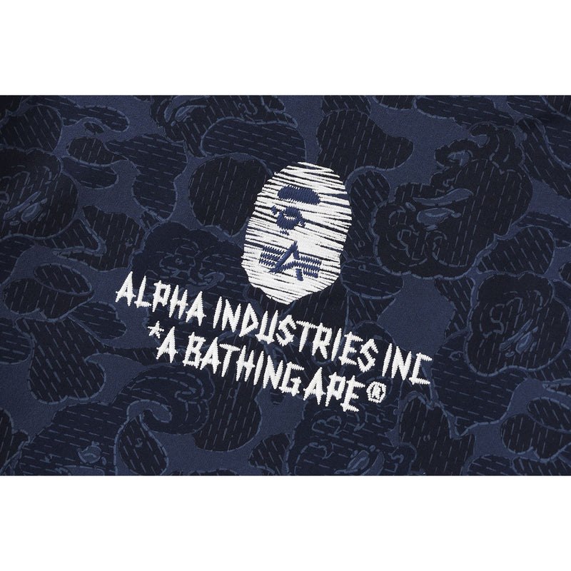 Men Bape X Alpha Industries Crewneck Sweater Sweatshirts Navy USA | YC4595355