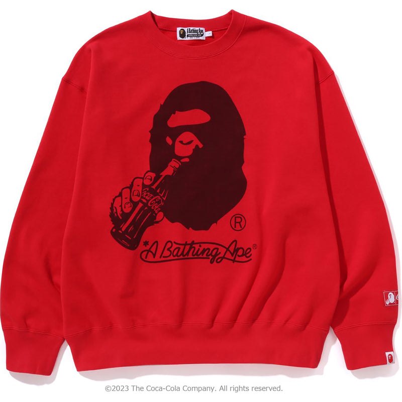 Men Bape X Coca-cola Ape Head Crewneck Relaxed Fit Sweatshirts Red USA | OF3655765