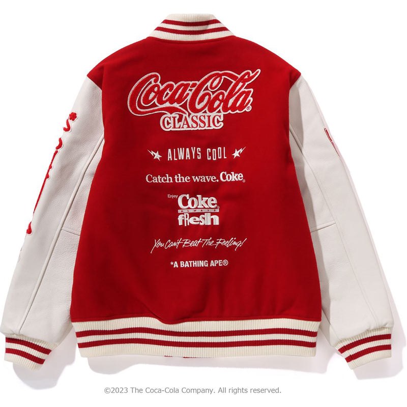 Men Bape X Coca-cola Varsity Jacket Jackets Red USA | QX5384934