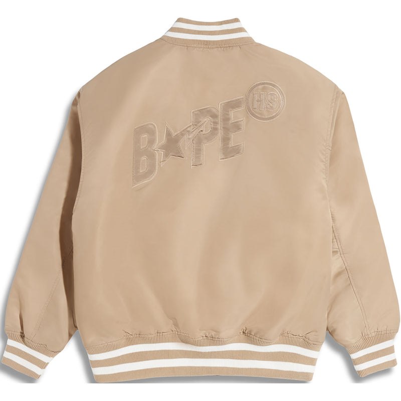 Men Bape X Highsnobiety Nylon Varsity Jacket Jackets Beige USA | MK8466746