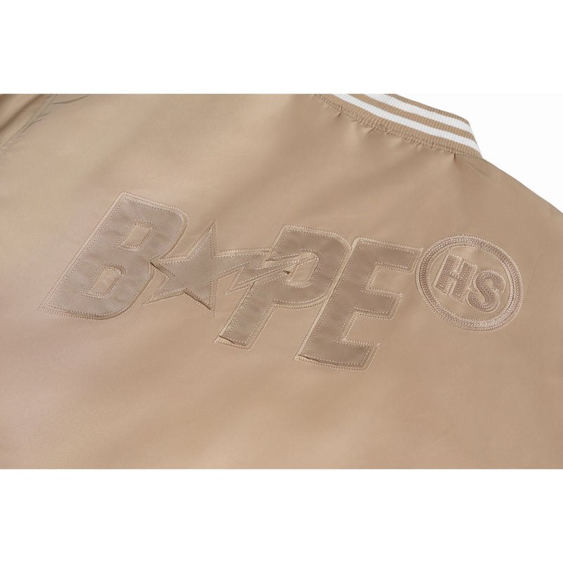 Men Bape X Highsnobiety Nylon Varsity Jacket Jackets Beige USA | MK8466746