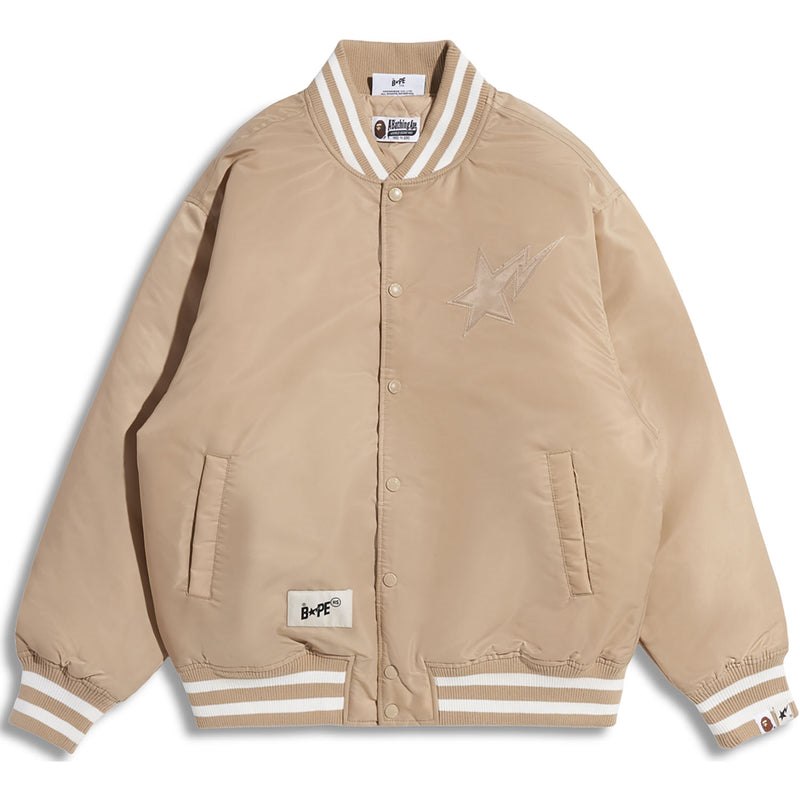 Men Bape X Highsnobiety Nylon Varsity Jacket Jackets Beige USA | MK8466746