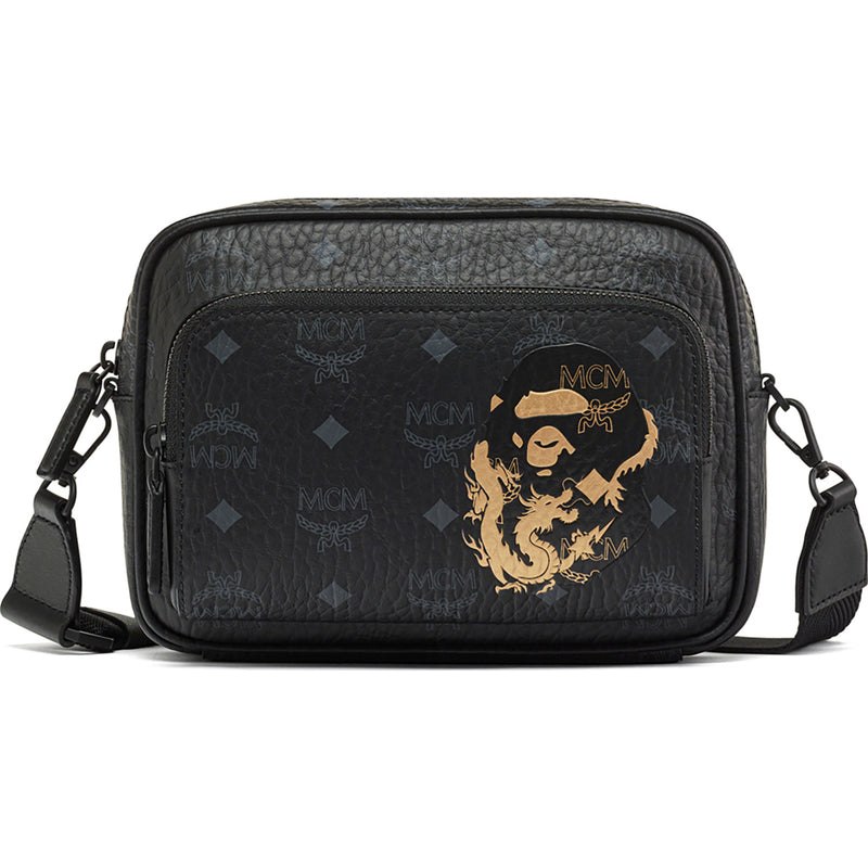 Men Bape X Mcm Aren Lunar New Year Visetos Pouch Bags Black USA | XQ8116616