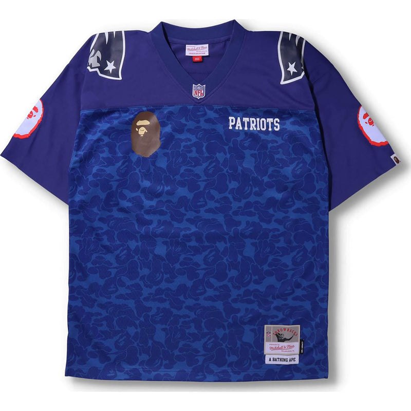 Men Bape X Mitchell & Ness Nfl New England Patriots Legacy Jersey Cut And Sewn Navy USA | JZ7428848