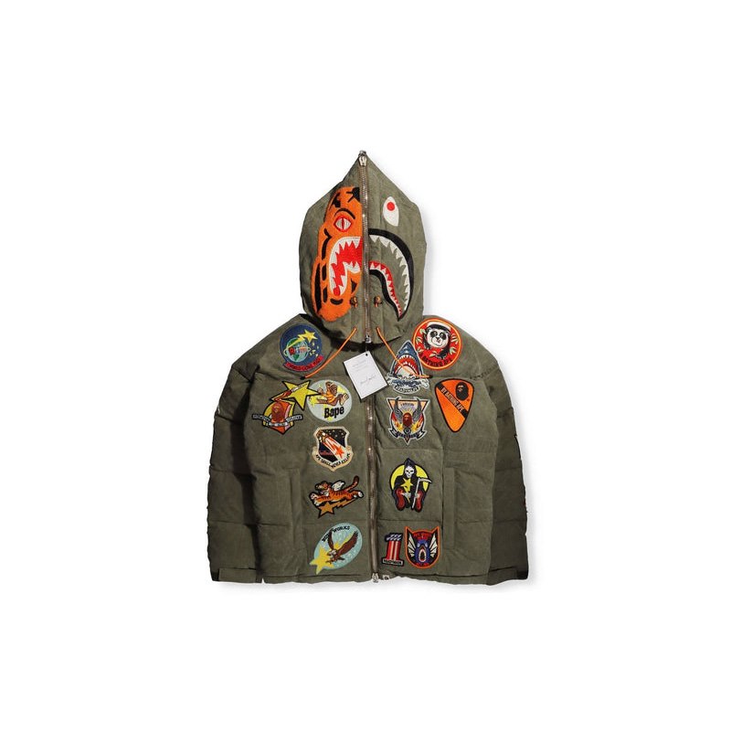 Men Bape X Readymade Tiger Shark Down Jacket Jackets Olivedrab USA | ZR4559159