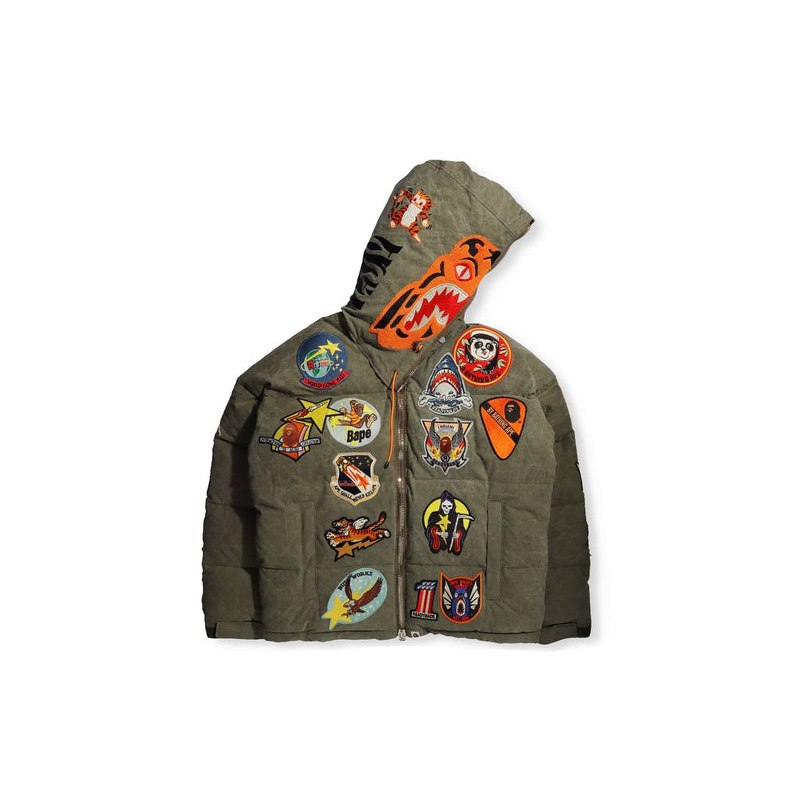 Men Bape X Readymade Tiger Shark Down Jacket Jackets Olivedrab USA | ZR4559159