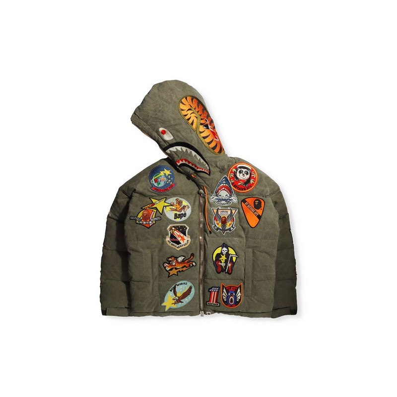 Men Bape X Readymade Tiger Shark Down Jacket Jackets Olivedrab USA | ZR4559159