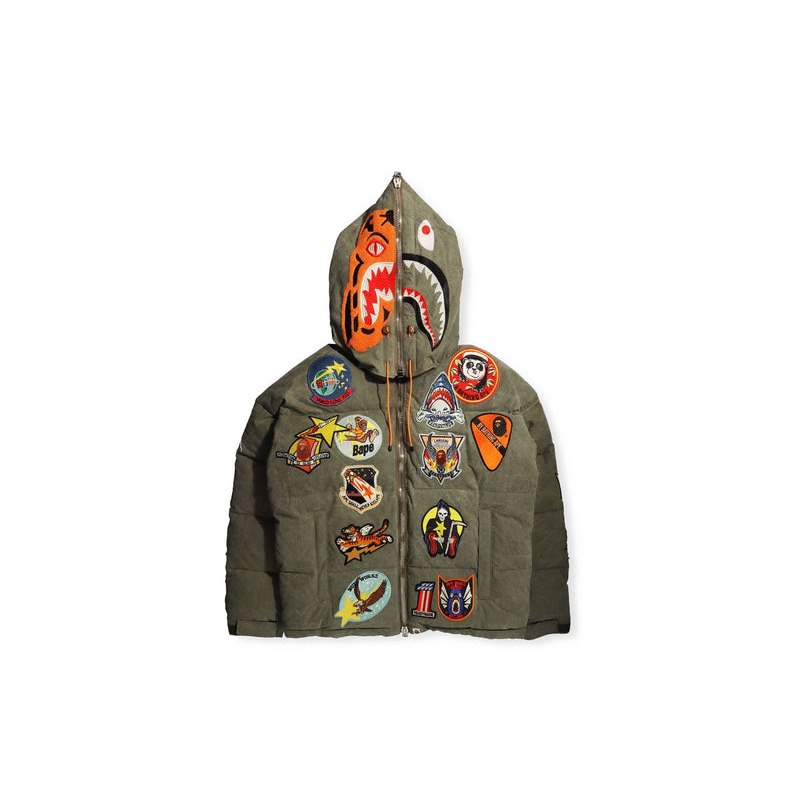 Men Bape X Readymade Tiger Shark Down Jacket Jackets Olivedrab USA | ZR4559159