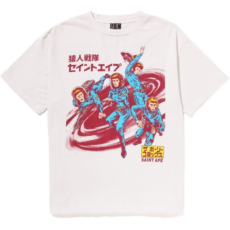 Men Bape X Saint Mxxxxxx Ape Squadron Tee Cut And Sewn White USA | GE4854284