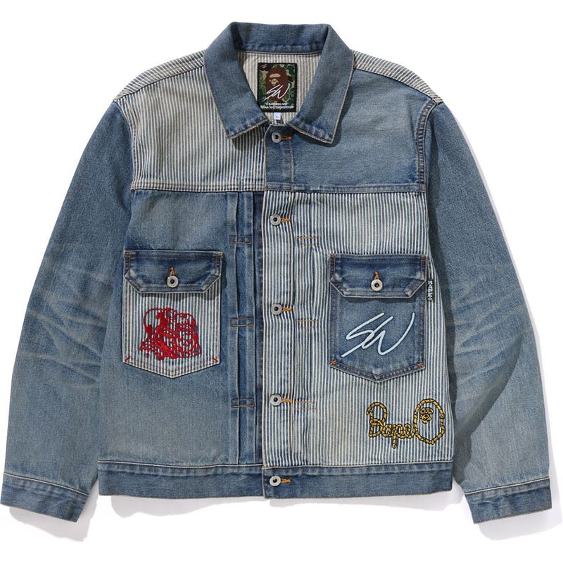 Men Bape X Sean Wotherspoon Embroidery Denim Jacket Jackets Indigo USA | EE4601861