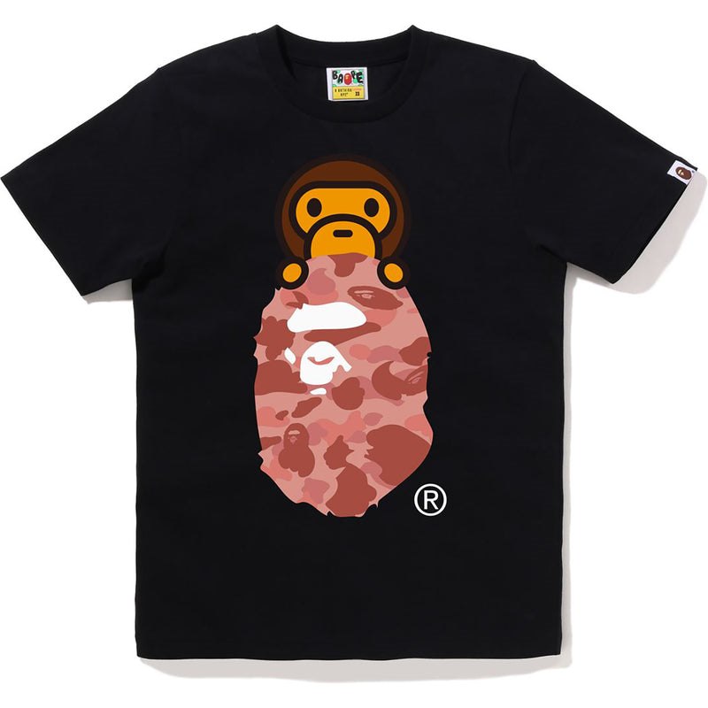 Women Bape 1st Camo Milo On Ape Head Tee T Shirts Black Pink USA | FM7827887