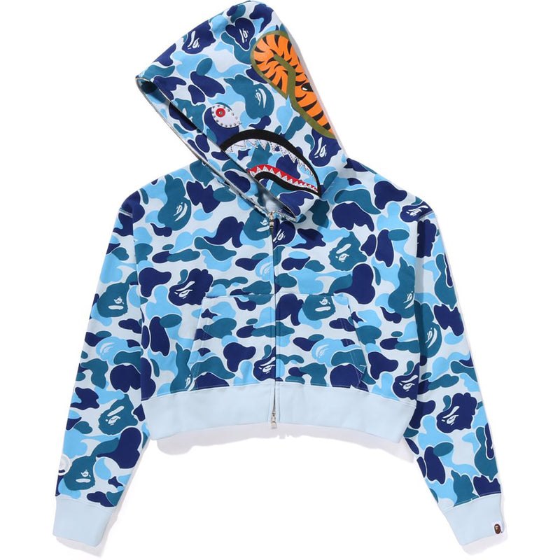 Women Bape Abc Camo Crystal Stone Shark Cropped Full Zip Hoodie Hoodie Blue USA | OR9281821