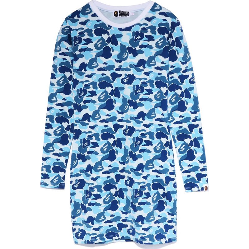 Women Bape Abc Camo L/S Bodycon Dress Blue USA | HC9142812