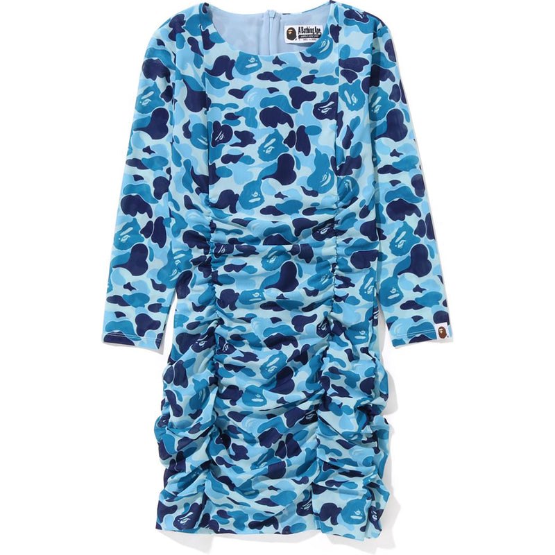 Women Bape Abc Camo Mesh Gathered Onepiece Dress Blue USA | NF7490740