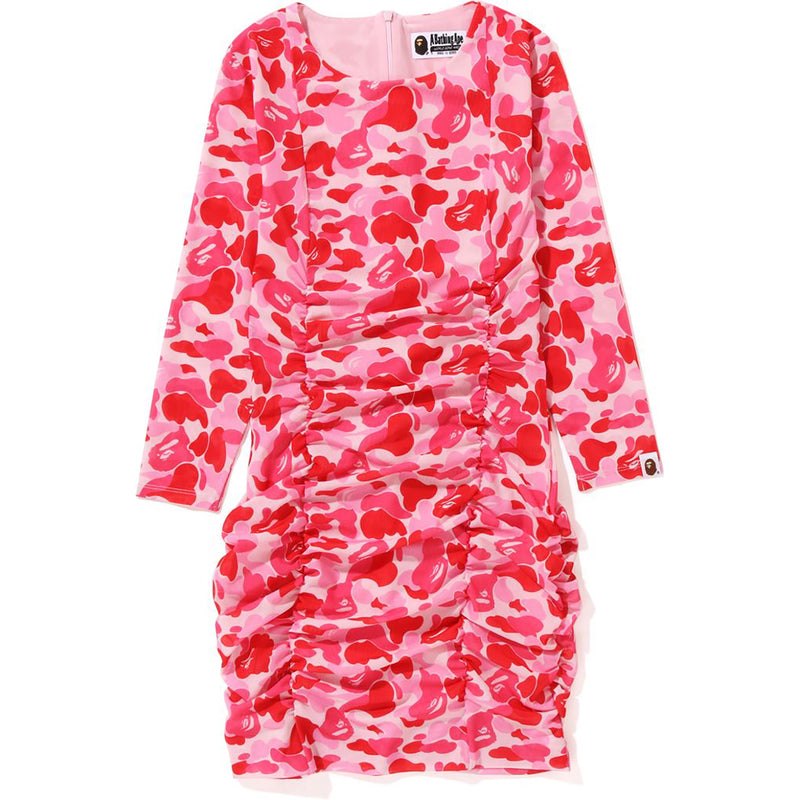 Women Bape Abc Camo Mesh Gathered Onepiece Dress Pink USA | BT5286926