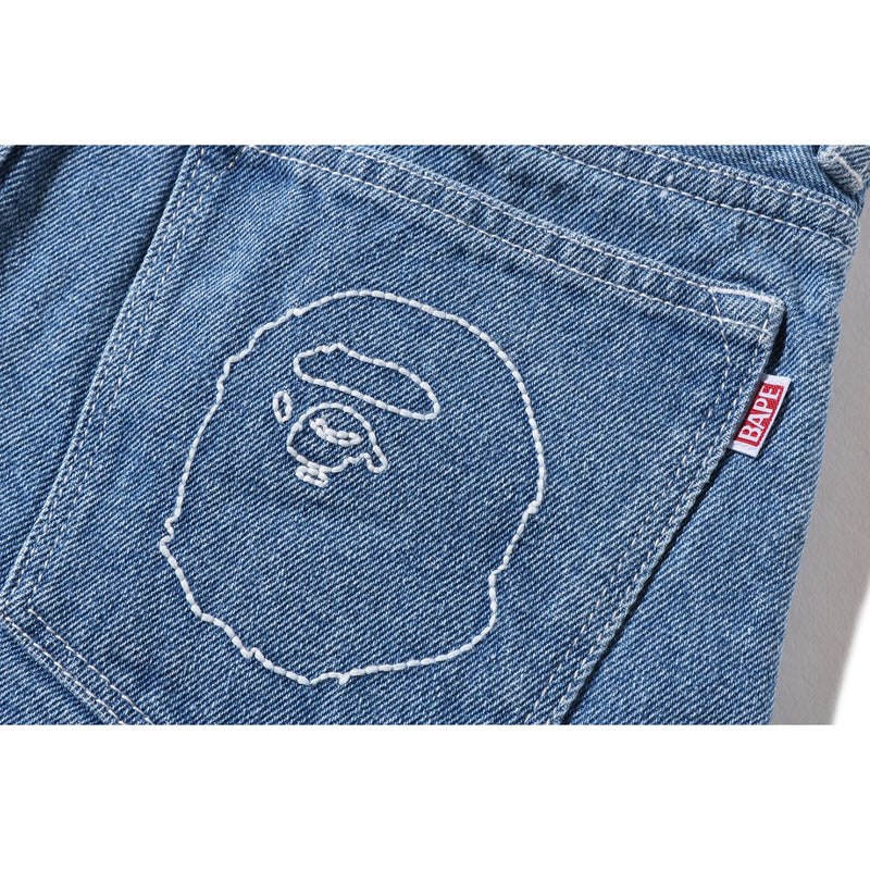 Women Bape Ape Head Stitched Denim Shorts Shorts Light Indigo USA | UJ8302732