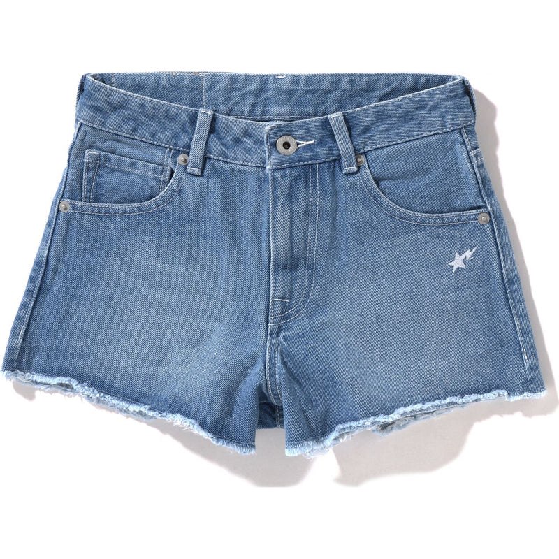 Women Bape Ape Head Stitched Denim Shorts Shorts Light Indigo USA | UJ8302732