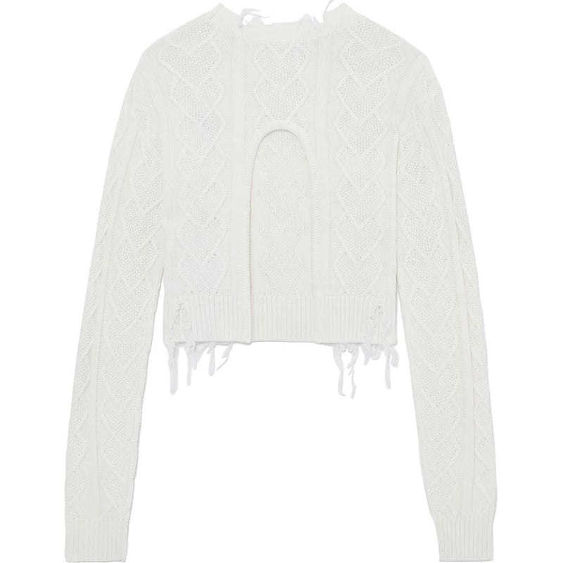 Women Bape Apee Distressed Cable Knit Top With Slit Back Knitwear White USA | DY0122312