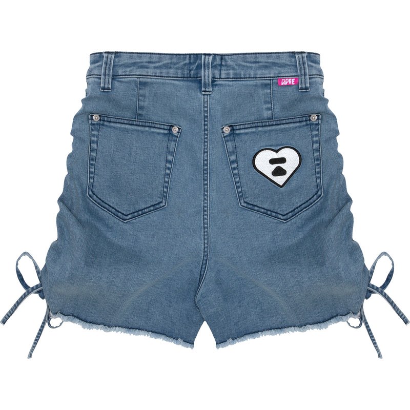 Women Bape Apee Drawstring Sides Denim Hot Pants Pants Light Indigo USA | GR0942092