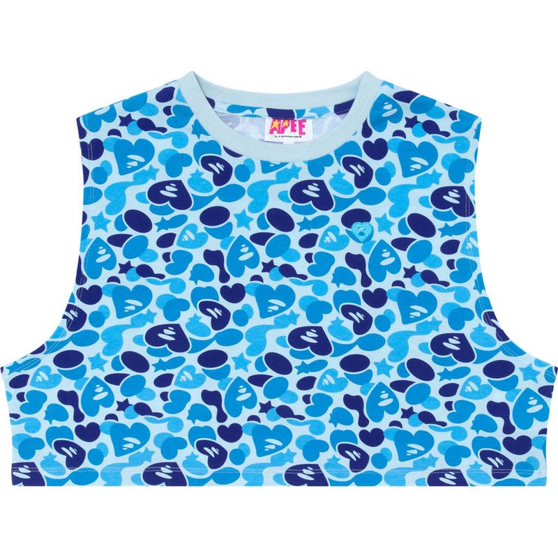 Women Bape Apee Printed Cropped Vest T Shirts Blue USA | NY3529159