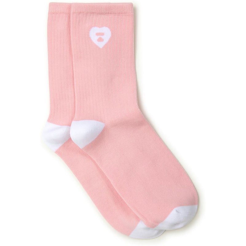 Women Bape Apee Ribbed Intarsia Logo Socks Socks Pink USA | ZV1994594