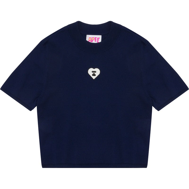 Women Bape Apee Turtleneck Short Sleeves Knit Top Knitwear Navy USA | WH0119119