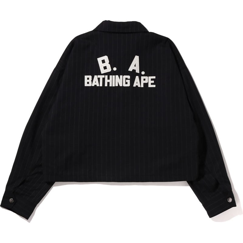 Women Bape B.A. Applique Pin Striped Zip Jacket Jackets Black USA | FJ2783673