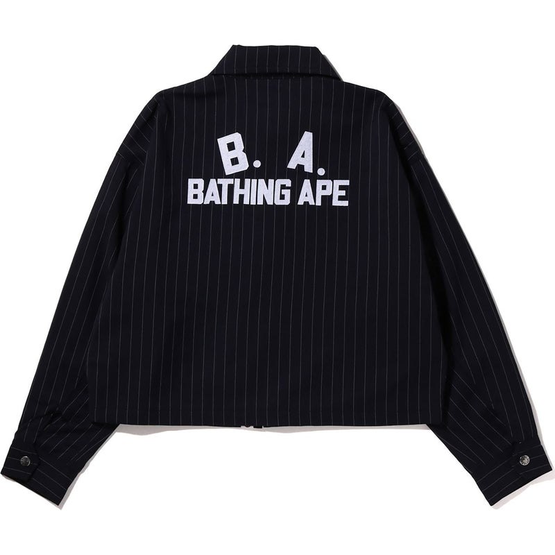 Women Bape B.A. Applique Pin Striped Zip Jacket Jackets Navy USA | DZ5008008