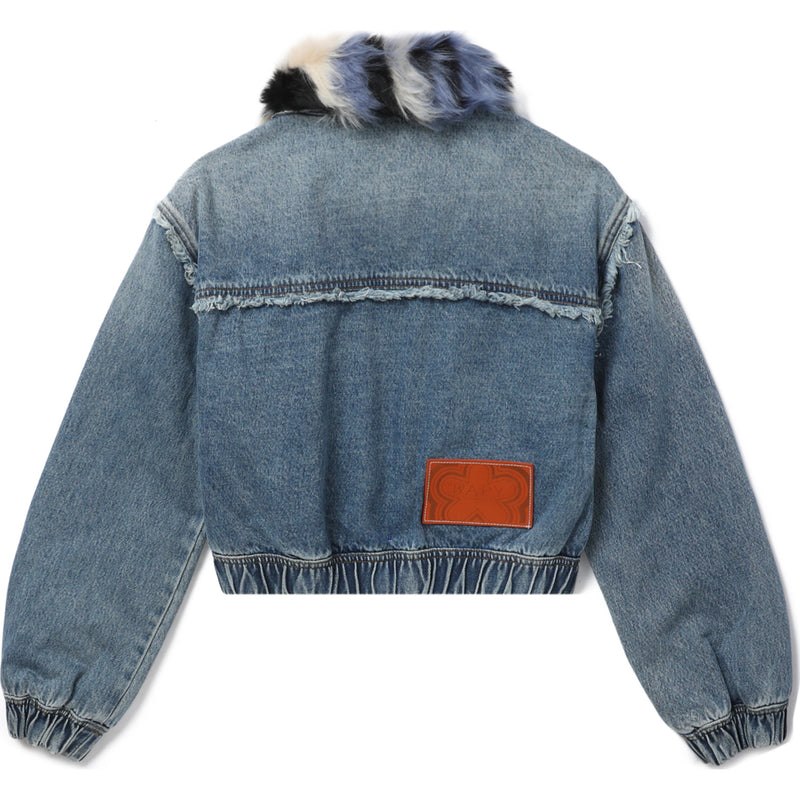 Women Bape Bapy Fur Collar Denim Jacket Jackets Blue USA | CW6162012