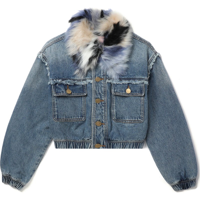 Women Bape Bapy Fur Collar Denim Jacket Jackets Blue USA | CW6162012