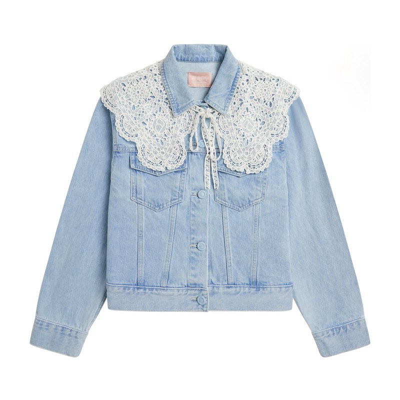 Women Bape Bapy Lace-patched Denim Jacket Jackets Blue USA | JW1724774