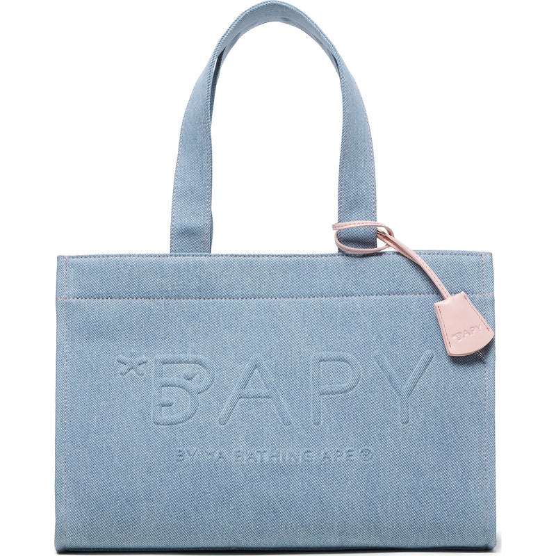 Women Bape Bapy Logo Embossed Denim Tote Bags Blue X Beige USA | II9006906