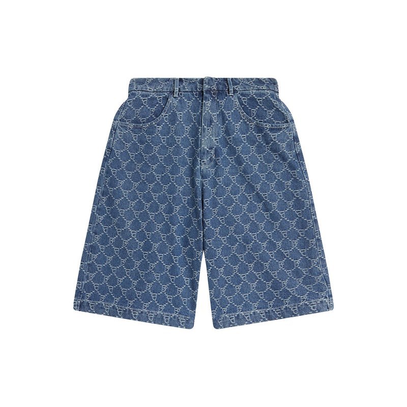 Women Bape Bapy Logo Monogram Jacquard Denim Shorts Shorts Blue USA | PM5944094