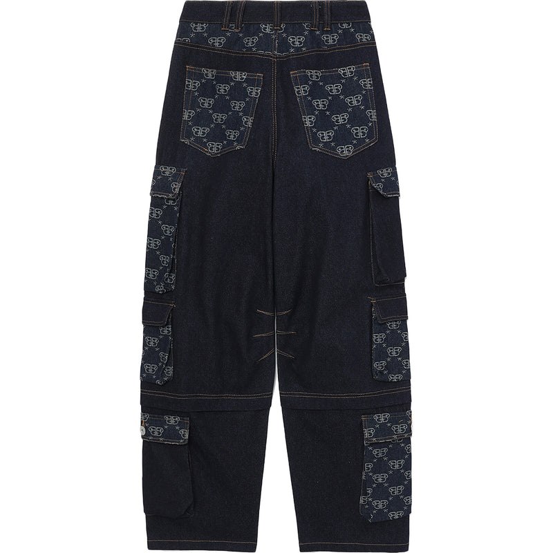 Women Bape Bapy Monogram Cargo Jeans Pants Dark Blue USA | WT2729279