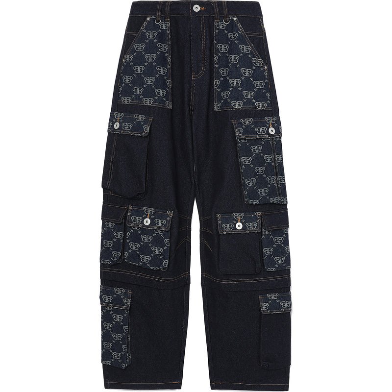 Women Bape Bapy Monogram Cargo Jeans Pants Dark Blue USA | WT2729279