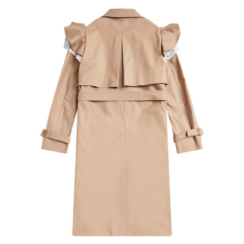 Women Bape Bapy Ruffle Lace-trimmed Trench Coat Jackets Beige USA | ZT4813483