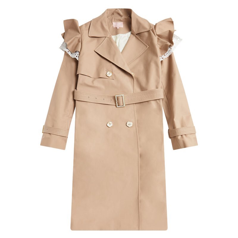 Women Bape Bapy Ruffle Lace-trimmed Trench Coat Jackets Beige USA | ZT4813483