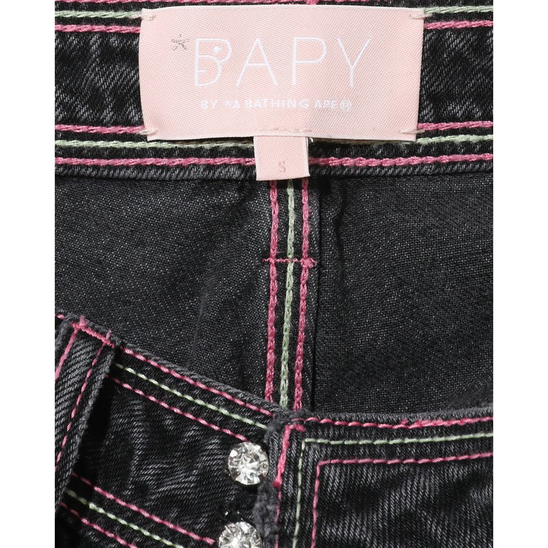 Women Bape Bapy Straight Leg Jeans Pants Black USA | WZ2703673