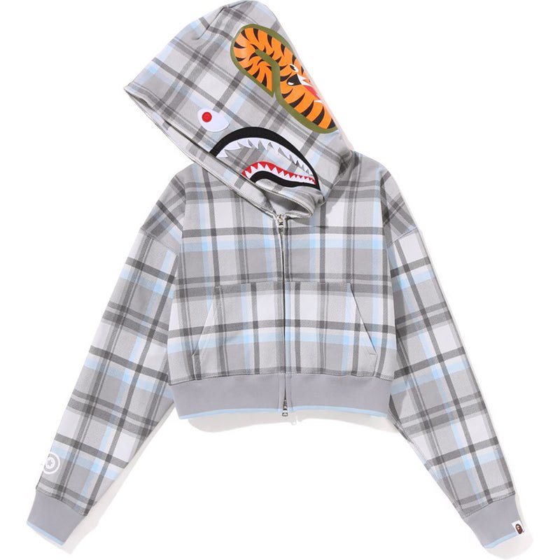 Women Bape Check Cropped Shark Full Zip Hoodie Hoodie Grey USA | JA0726176