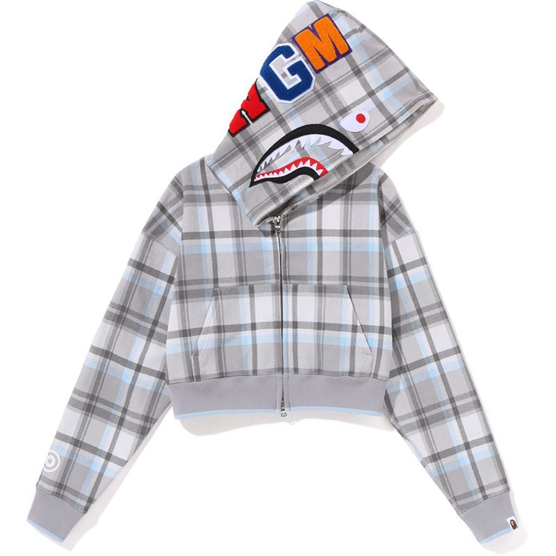 Women Bape Check Cropped Shark Full Zip Hoodie Hoodie Grey USA | JA0726176