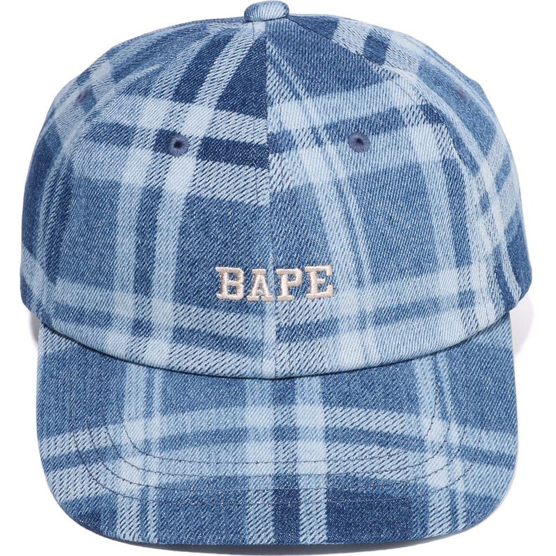 Women Bape Check Denim Panel Cap Caps Indigo USA | TW9344034